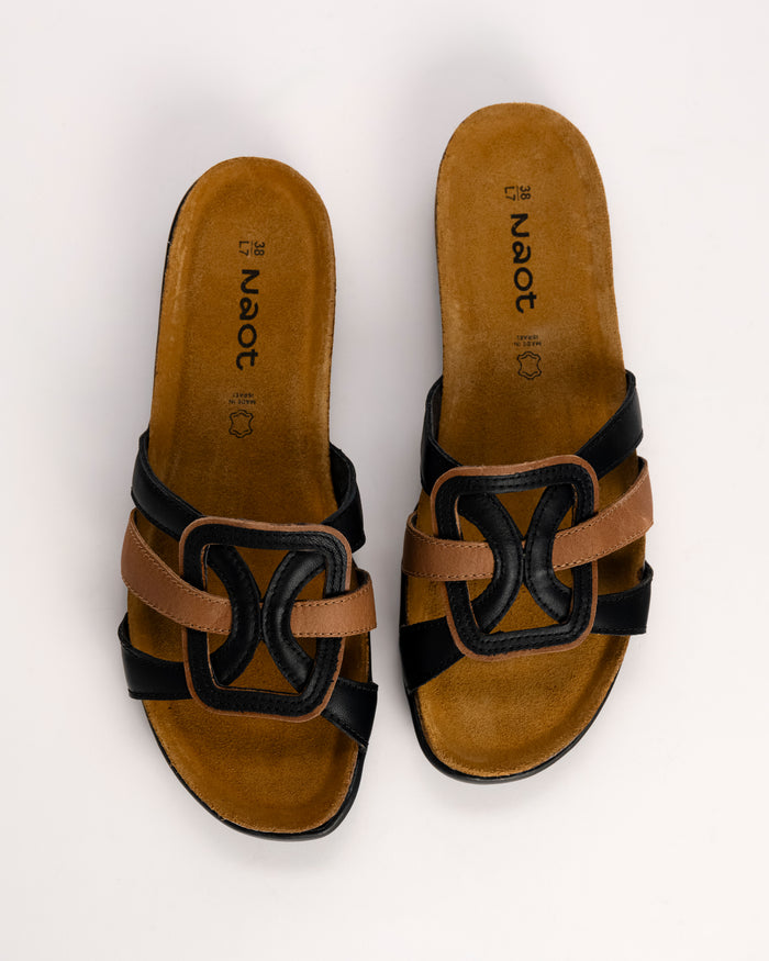 Top view of Naot Liv sandal showing padded leather upper