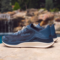 Men's Olukai 'Ahi Performance Marine Shoe in Mood Indigo/Coastal Blue, water-ready quick-drying slip-on shoe