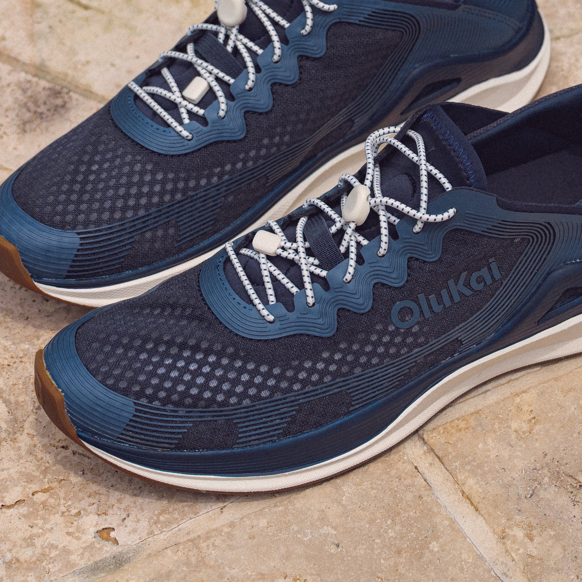 Men's Olukai 'Ahi Performance Marine Shoe in Mood Indigo/Coastal Blue, water-ready quick-drying slip-on shoe
