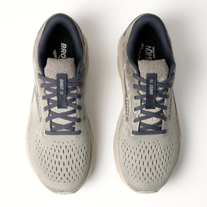 Top view of Brooks Ghost 16, highlighting the breathable mesh upper and secure lace-up closure.