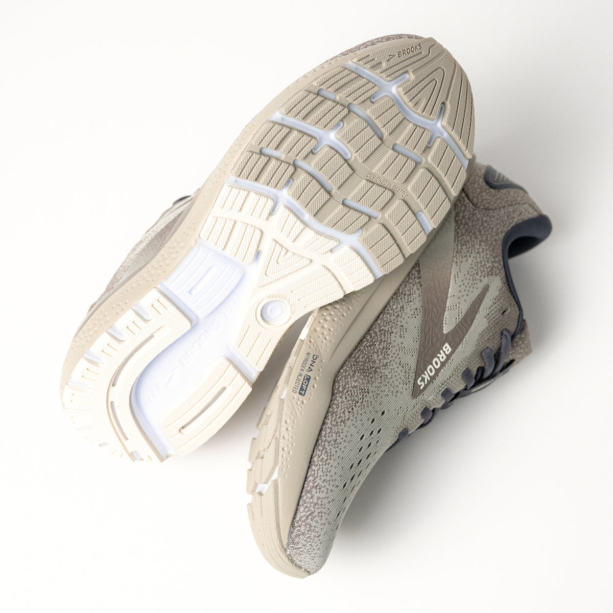 Sole view of the Brooks Ghost 16, showcasing durable outsole designed for road running.