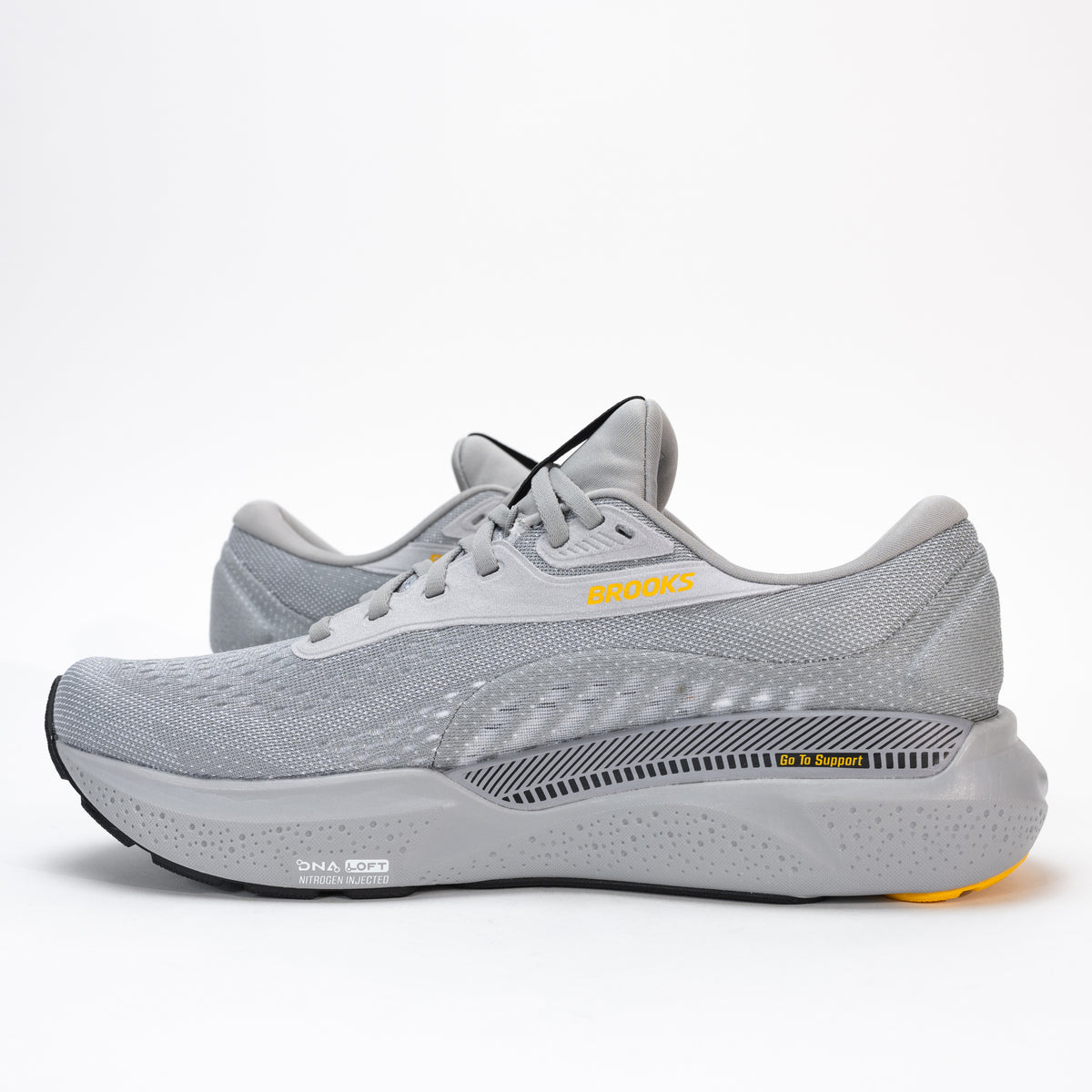 Profile view of men's Brooks Adrenaline GTS 24, showing the nitrogen-infused DNA LOFT v3 foam cushioning