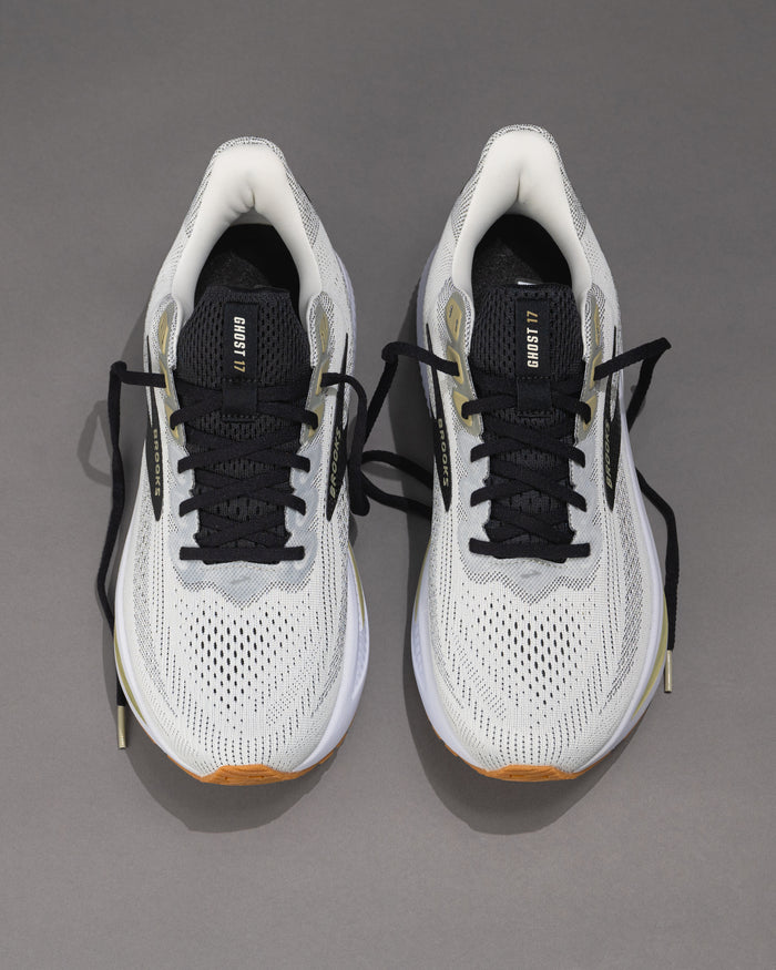 Men’s Brooks Ghost 17 – White/Tea/Black Neutral Daily Trainer with Extra Cushion