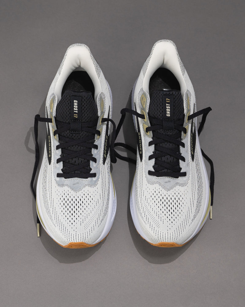 Men’s Brooks Ghost 17 – White/Tea/Black Neutral Daily Trainer with Extra Cushion