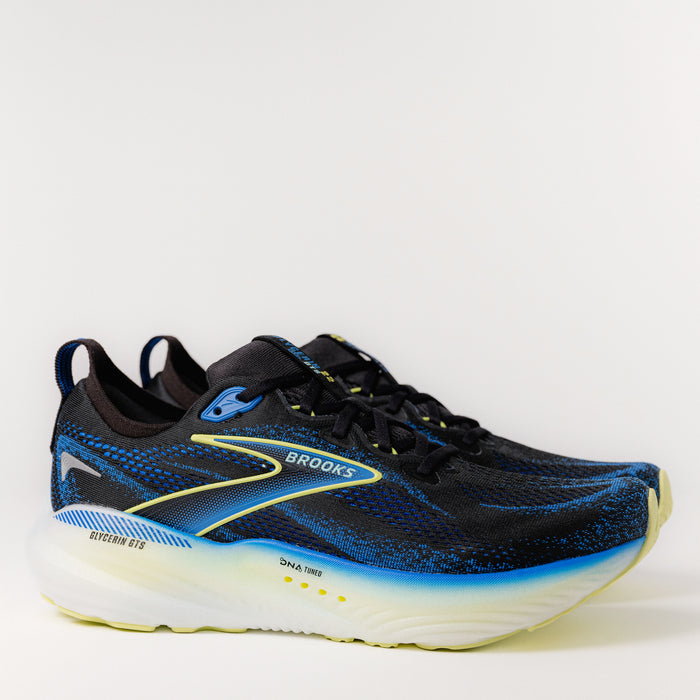 Men's Brooks Glycerin GTS 22 Road-Running Shoe in Black/Cobalt/Neo Yellow, 110446-002