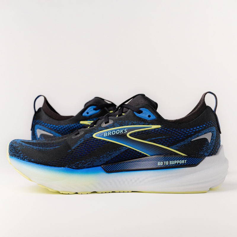 Men's Brooks Glycerin GTS 22 Road-Running Shoe in Black/Cobalt/Neo Yellow, 110446-002