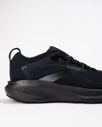 Brooks Adrenaline GTS 25 Black men’s running shoes from heel-to-toe angle – soft ride and modern support system. 10mm drop