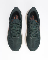 A pair of Brooks Glycerin Max 2 running shoes in dark forest green with orange accents on the tongue and side, shown from a top-down view on a white background.