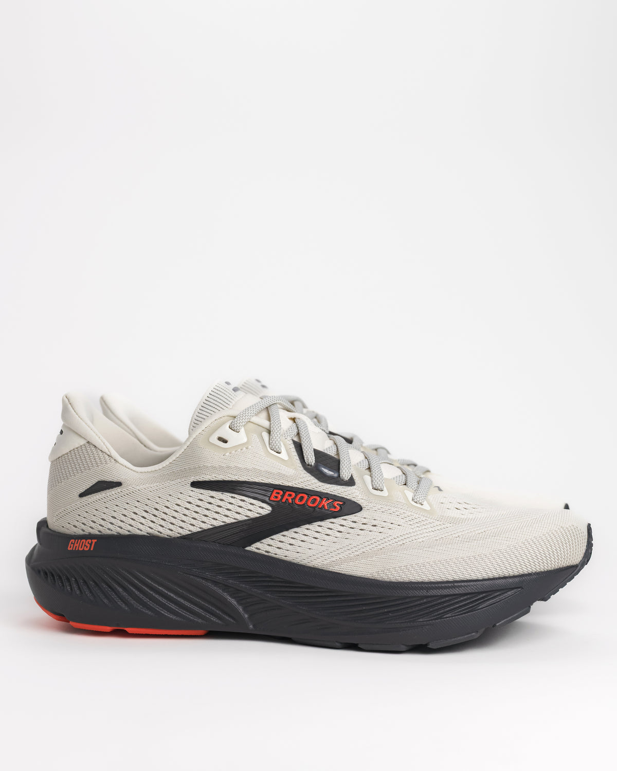 Men's Brooks Ghost 18 Road Running Shoe in Coconut / Pearl / Tigerlily