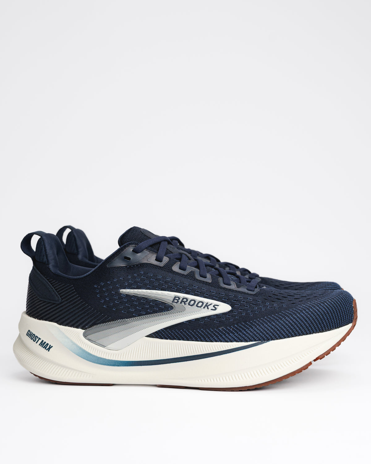 Men's Brooks Ghost Max 4 Running Shoe – High-Stack Cushioning with Broad Base Stability in Navy / Biscuit