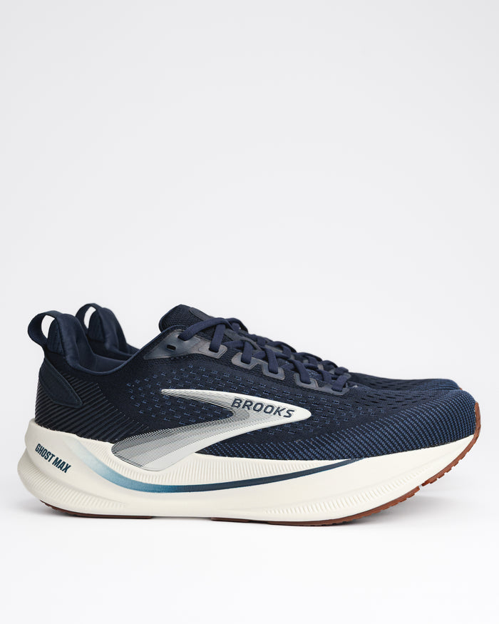 Men's Brooks Ghost Max 4 Running Shoe – High-Stack Cushioning with Broad Base Stability in Navy / Biscuit