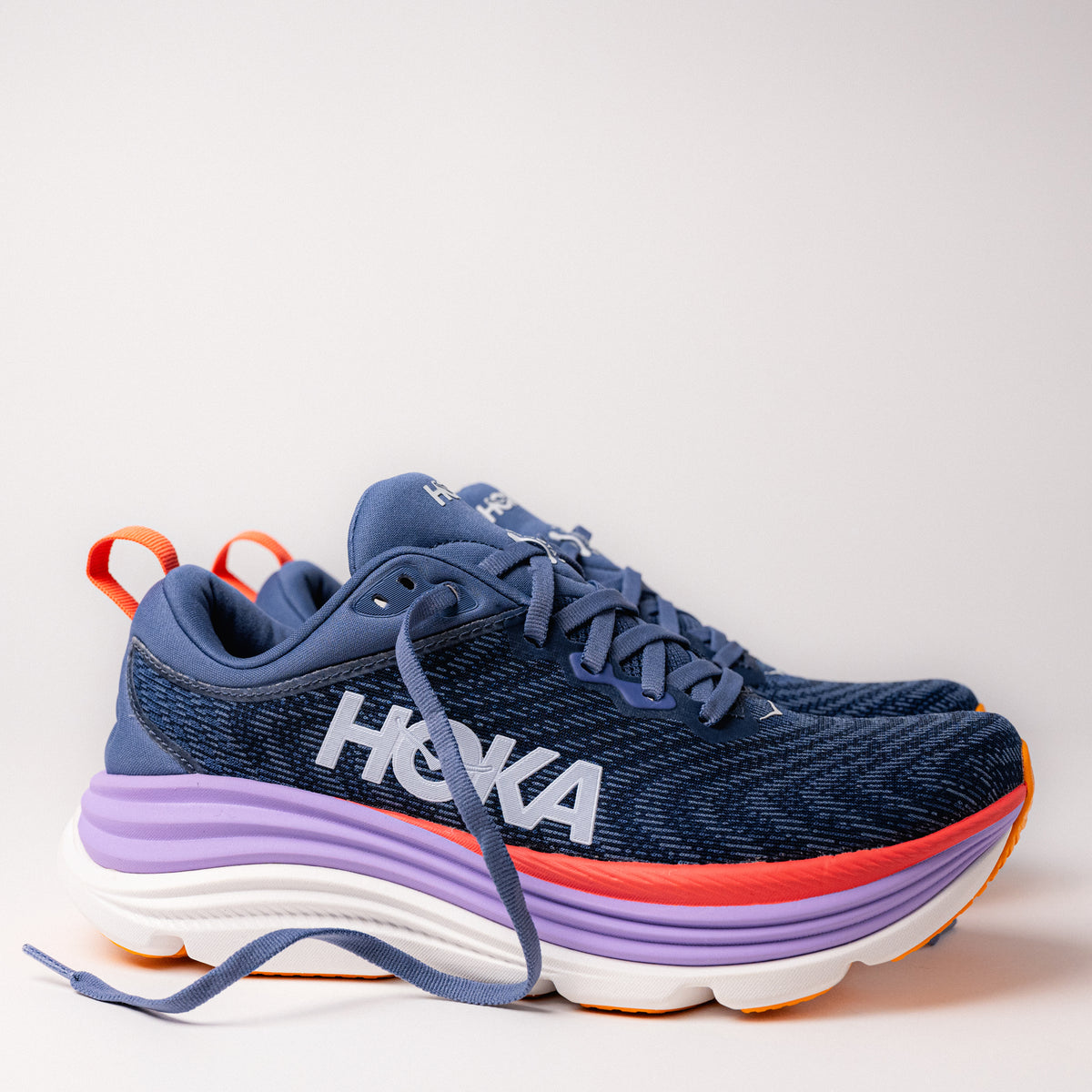 Women’s HOKA Gaviota 5 Stability Running Shoe in Anchor/Grapefruit/Navy perfect for overpronation support