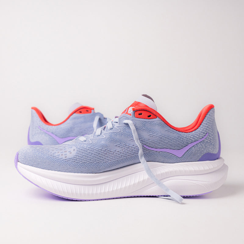 Women's HOKA Mach 6 midsole with super critical foam, offering responsive cushioning for quick push-off.