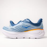 Side view of Men's HOKA Bondi 9 Running Shoe in Drizzle/Downpour/Blue