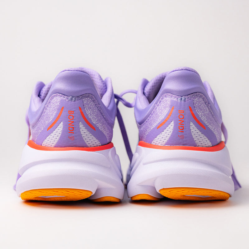 Back view featuring the 3D molded collar and extended heel pull of Women's HOKA Bondi 9