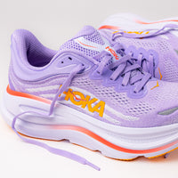 Close-up of the cushioning supercritical EVA midsole and Engineered Mesh Upper on the Women's HOKA Bondi 9