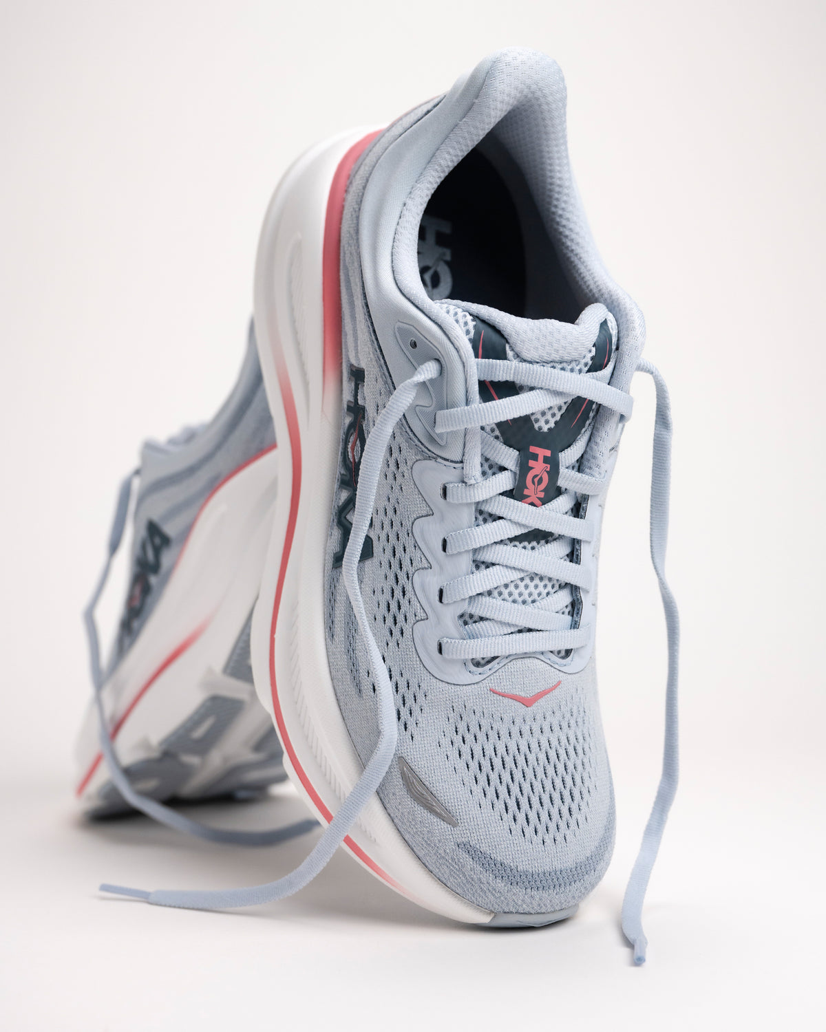 Detail view of the breathable mesh upper and color accents on the HOKA Bondi 9 women’s running shoe