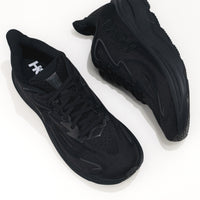 Black HOKA sneakers with a brand logo on a white background.
Men's HOKA Clifton 10 Lightweight Running Shoe in All Black