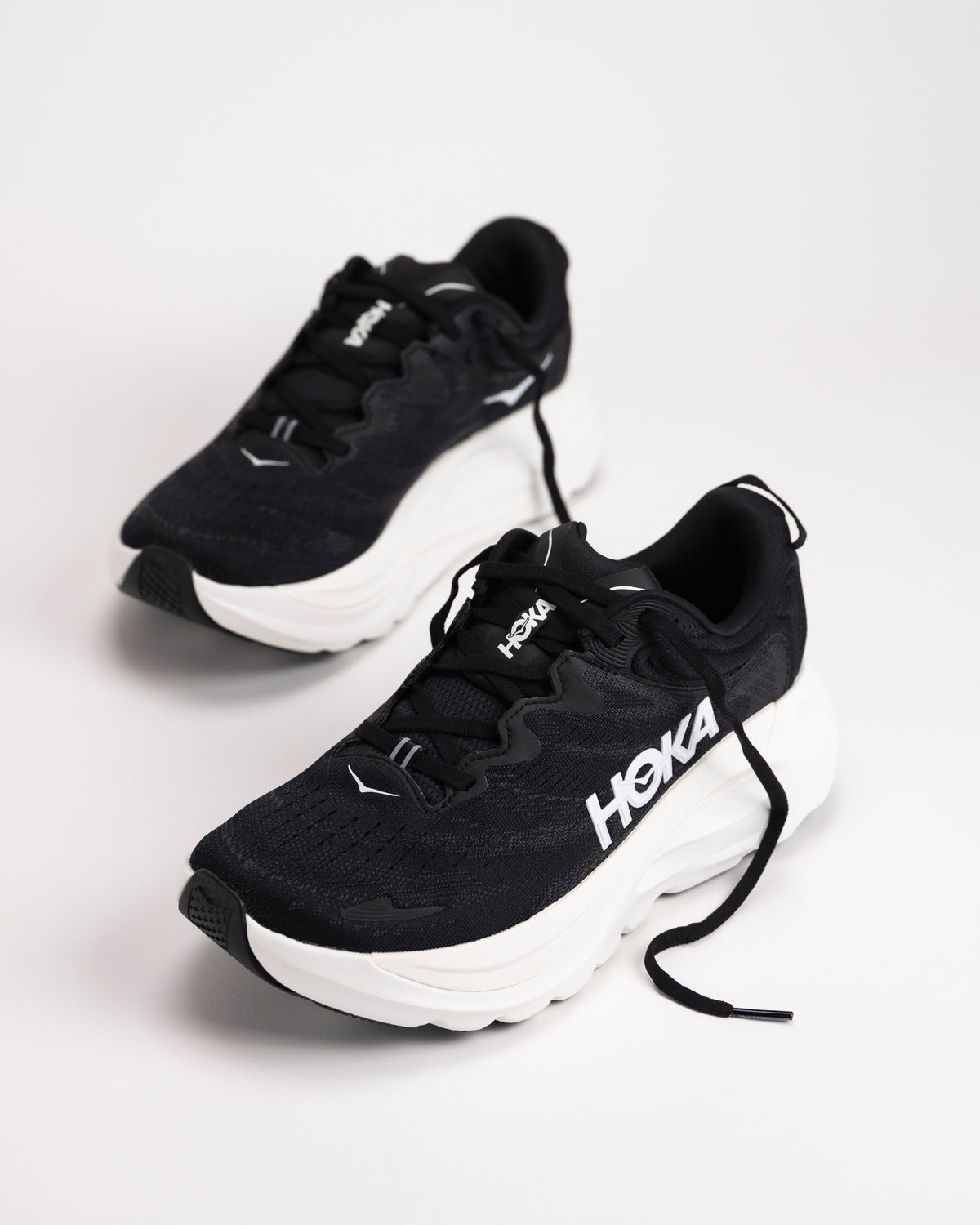 Angled view of HOKA Gaviota 6 running shoes highlighting cushioned platform and stable base