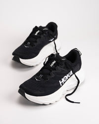 Angled view of HOKA Gaviota 6 running shoes highlighting cushioned platform and stable base