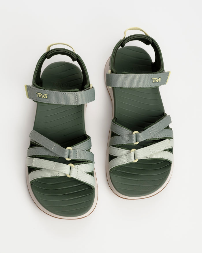 Women’s Teva Tirra Sport Hiking Sandal - Modernized Trail Comfort in Seagrass / Green with Spider Rubber outsole for grip on wet surfaces.
