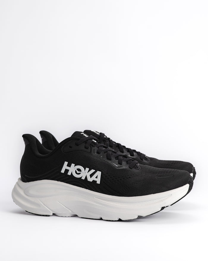 Women's HOKA Clifton 11 Running Shoe – Balanced Cushion Neutral Road Running in Black / White