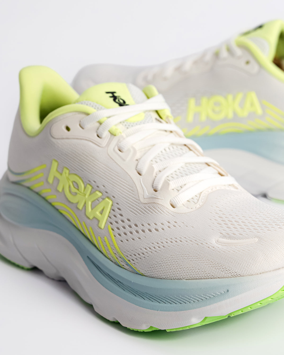 Women's HOKA Clifton 11 Running Shoe – Balanced Cushion Neutral Road Running in Frost / Neon Yuzu