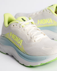 Women's HOKA Clifton 11 Running Shoe – Balanced Cushion Neutral Road Running in Frost / Neon Yuzu