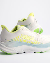 Women's HOKA Clifton 11 Running Shoe – Balanced Cushion Neutral Road Running in Frost / Neon Yuzu