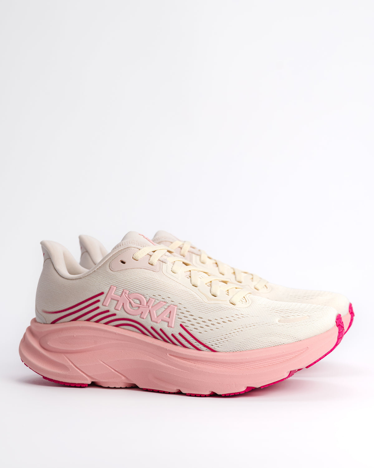 Women's HOKA Clifton 11 Running Shoe – Balanced Cushion Neutral Road Running in Rose Cream / Dewy Pink