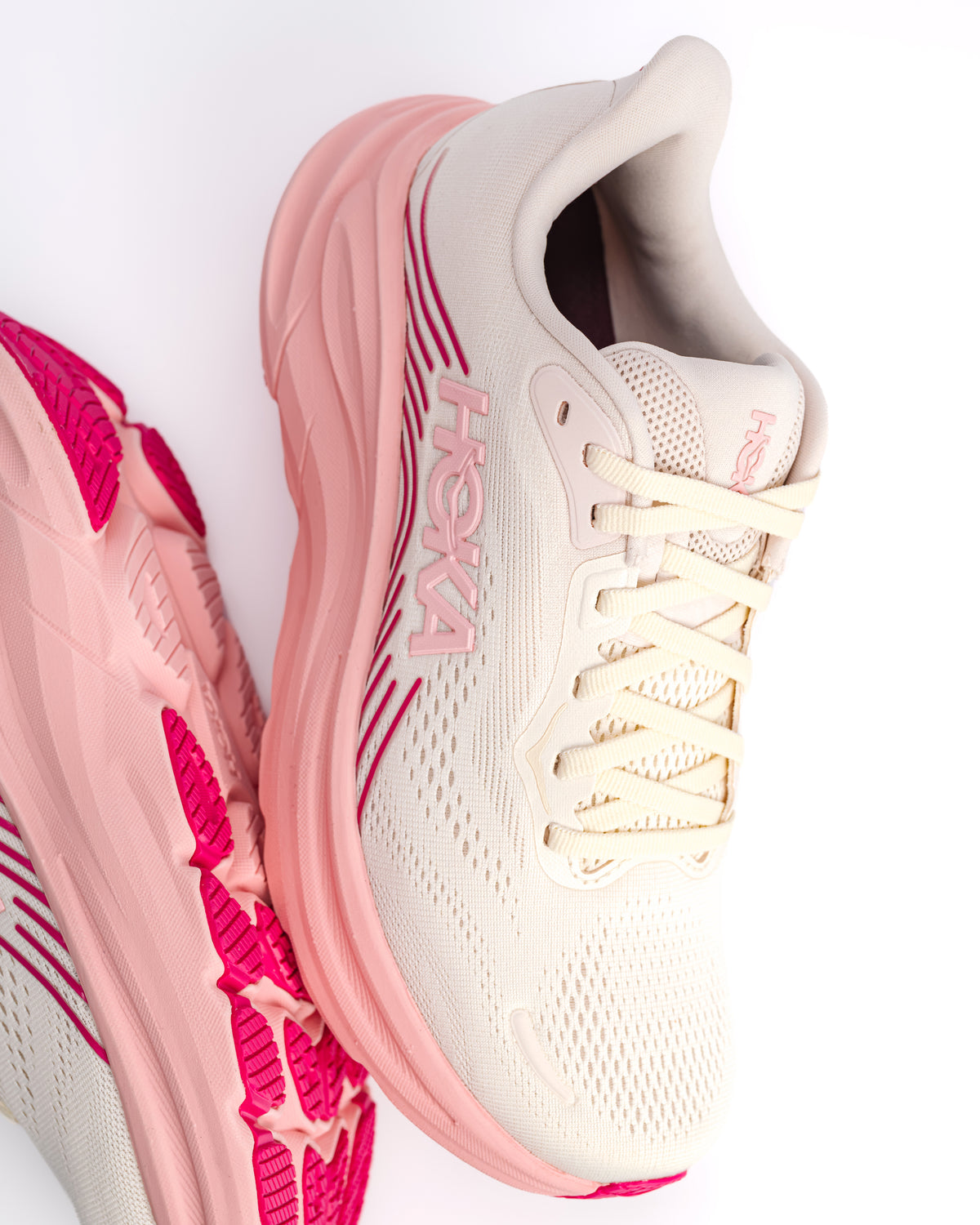 Women's HOKA Clifton 11 Running Shoe – Balanced Cushion Neutral Road Running in Rose Cream / Dewy Pink