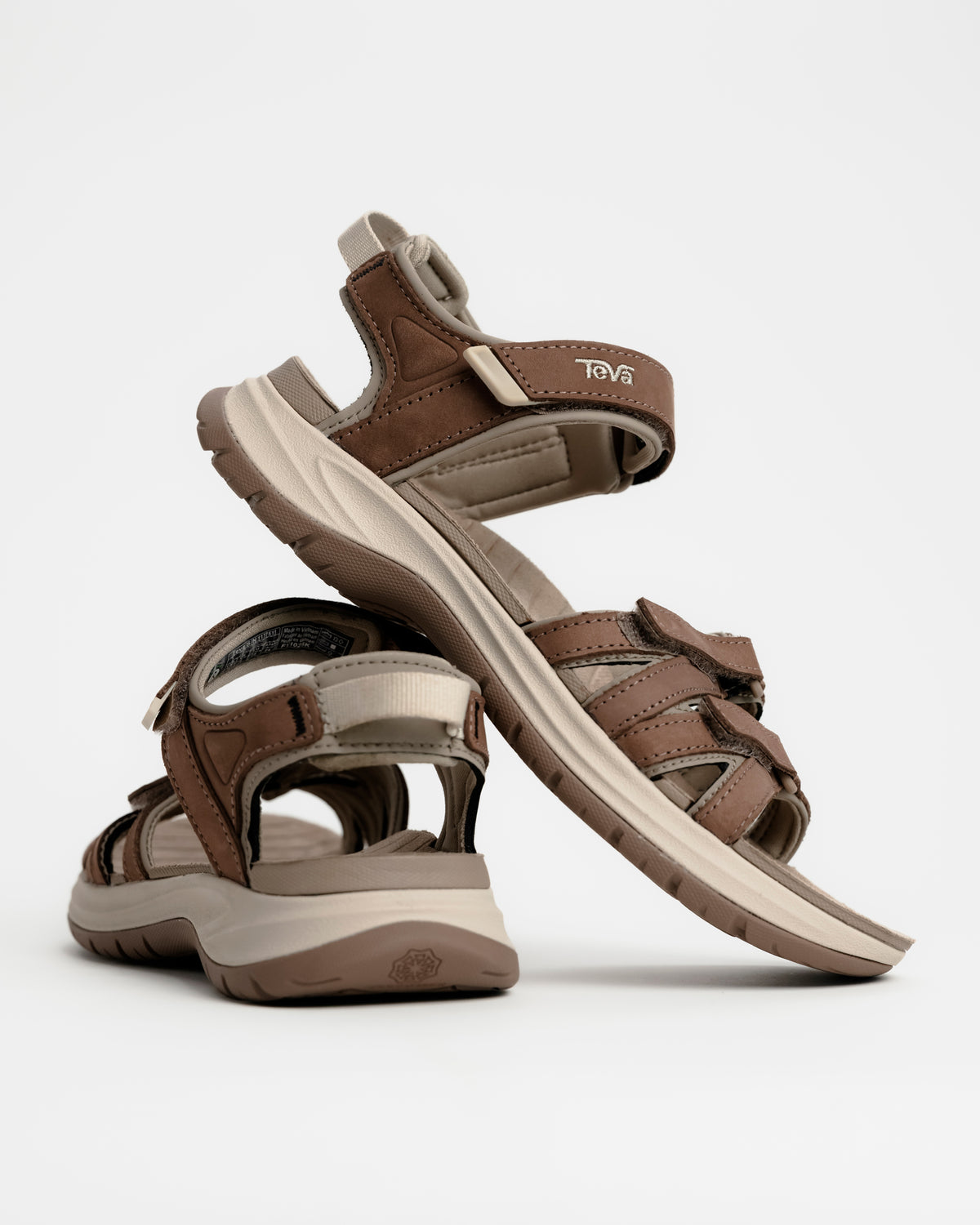 Women's Teva Tirra Sport Leather Hiking Sandal - Premium Multi-Terrain Support - Caribou / Brown. Great for rocky terrain and all-day travel walking.