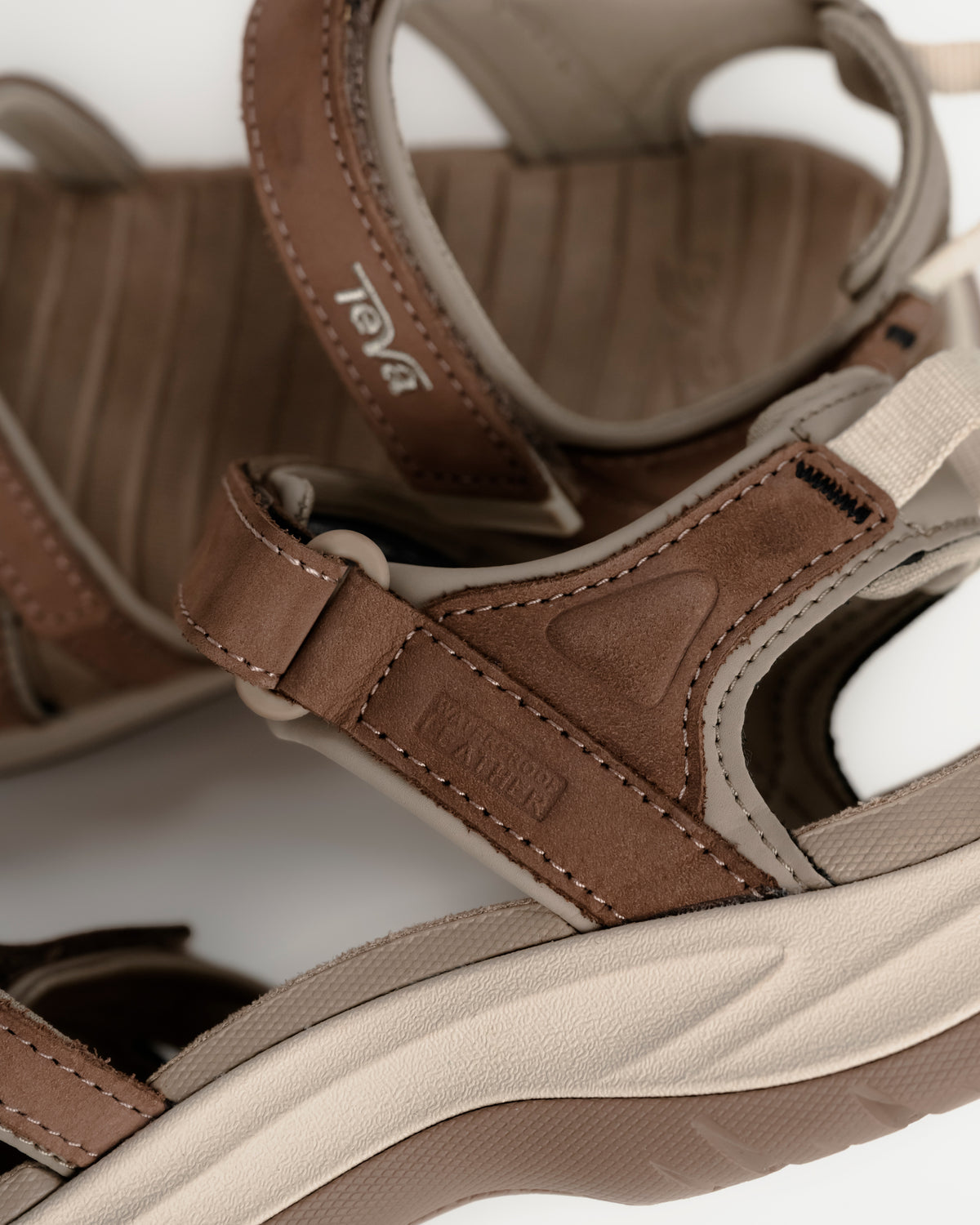 Women's Teva Tirra Sport Leather Hiking Sandal - Premium Multi-Terrain Support - Caribou / Brown. Great for rocky terrain and all-day travel walking.