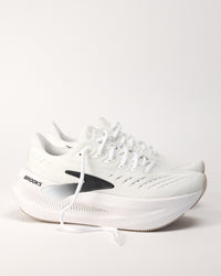 Angle shot of Brooks Glycerin Max 2 in White outsole showing GlideRoll Rocker curve