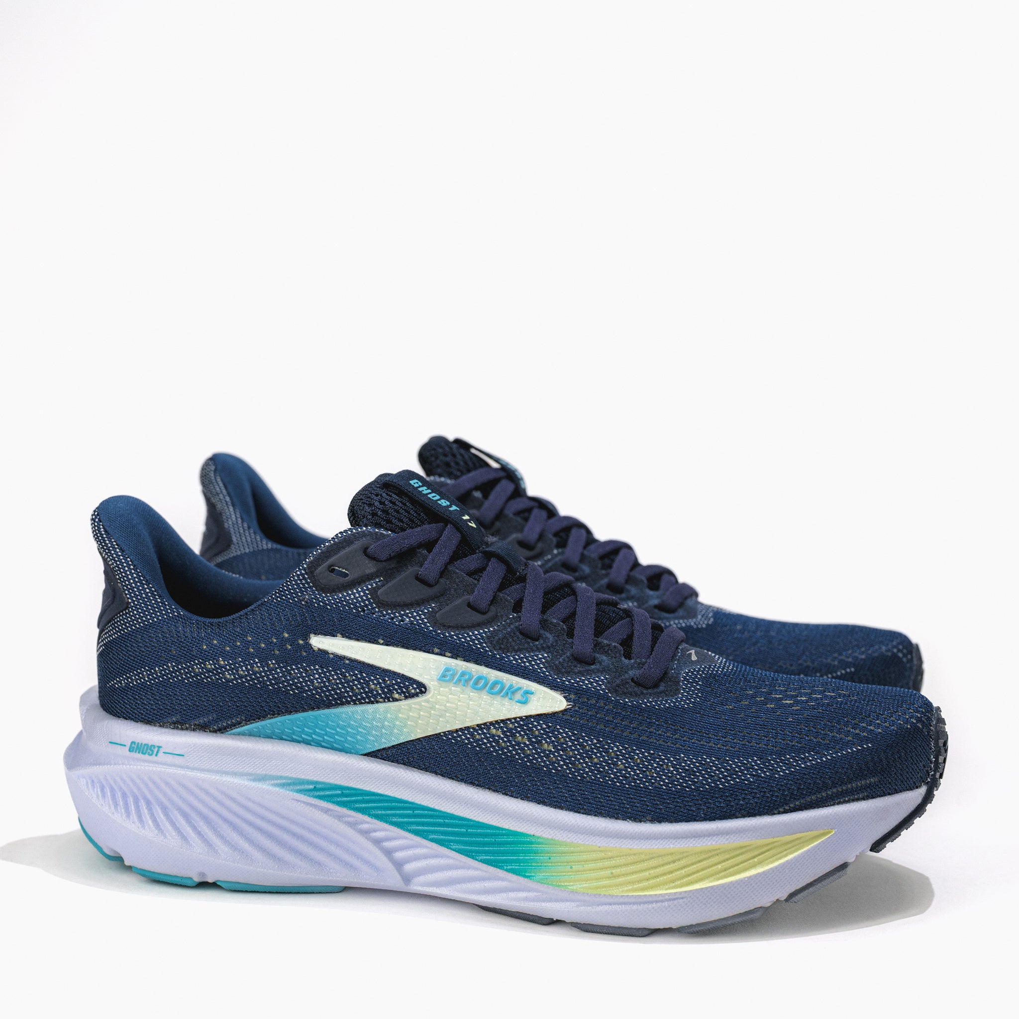 Women's Brooks Ghost 17 Road‑Running Shoe in Navy/Green/Turquoise