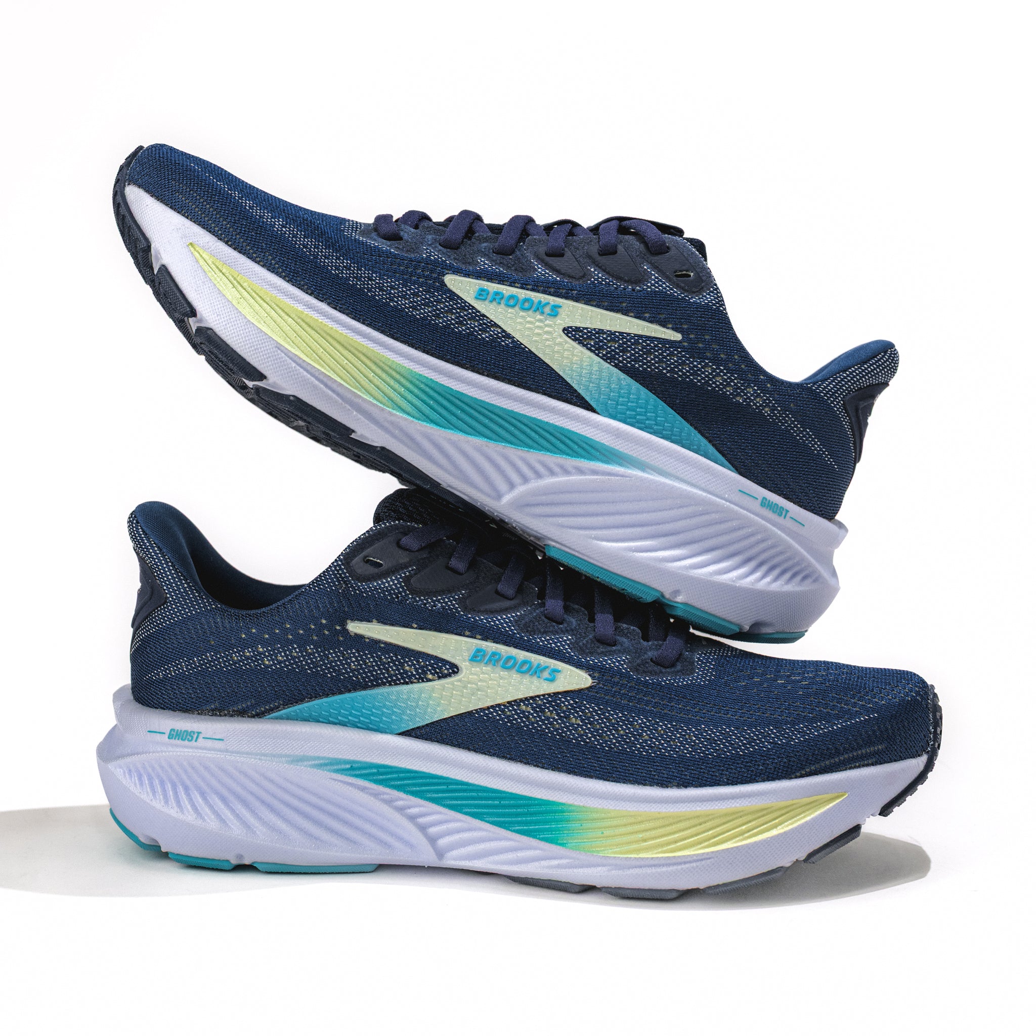 Women's Brooks Ghost 17 Road‑Running Shoe in Navy/Green/Turquoise