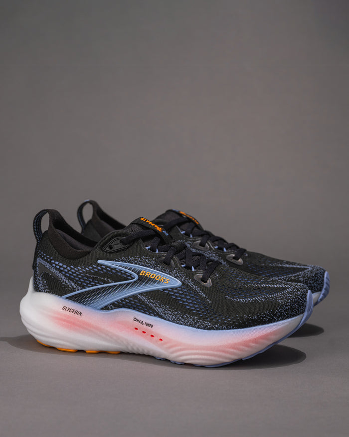 Women's Brooks Glycerin 22 Road-Running Shoe in Black / Blue Heron / Orange