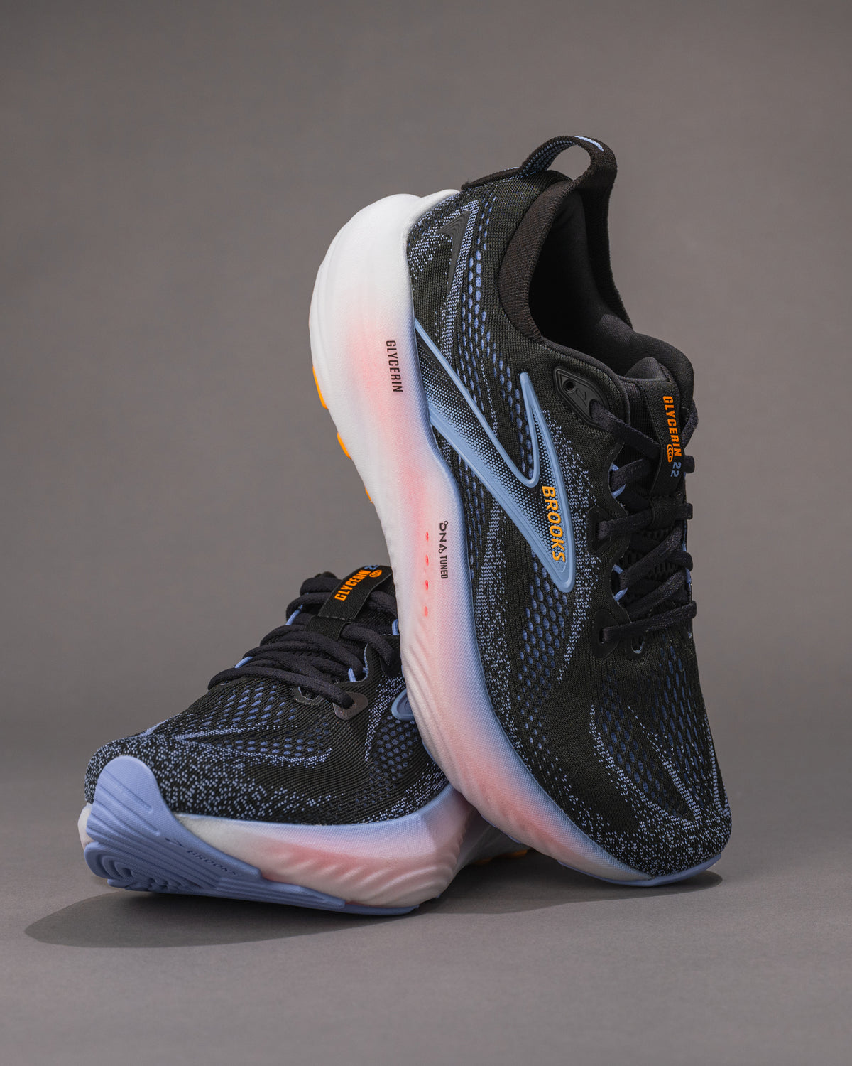 Women's Brooks Glycerin 22 Road-Running Shoe in Black / Blue Heron / Orange