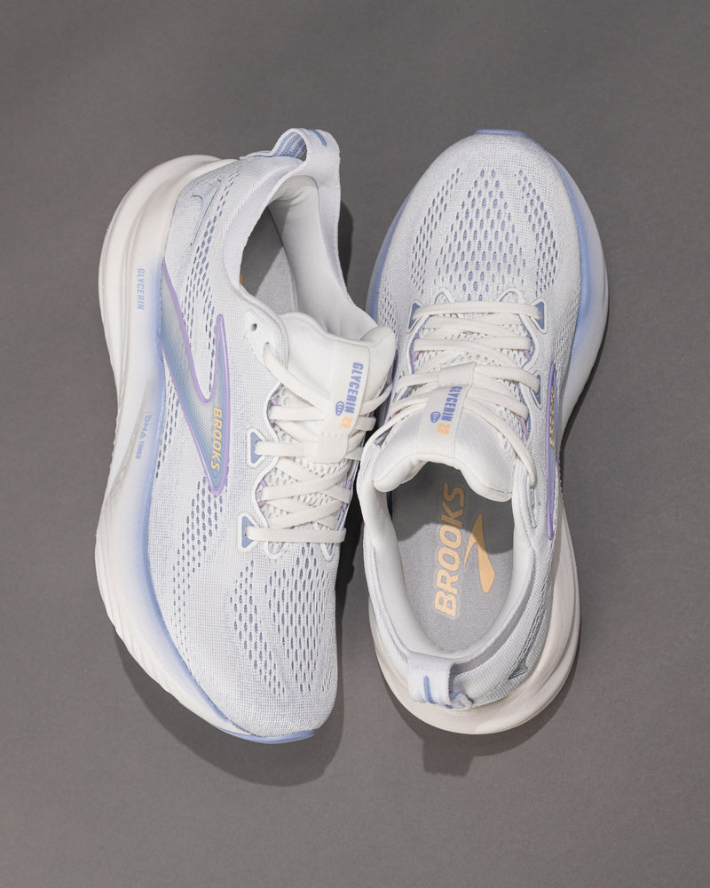 Women's Brooks Glycerin 22 Road-Running Shoe in White/Blue Heron/Apricot