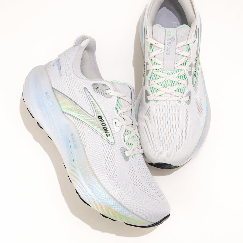 White running shoes with colorful sole on a white background.
Women's Brooks Glycerin 22 Road-Running Shoe in White/Pearlized