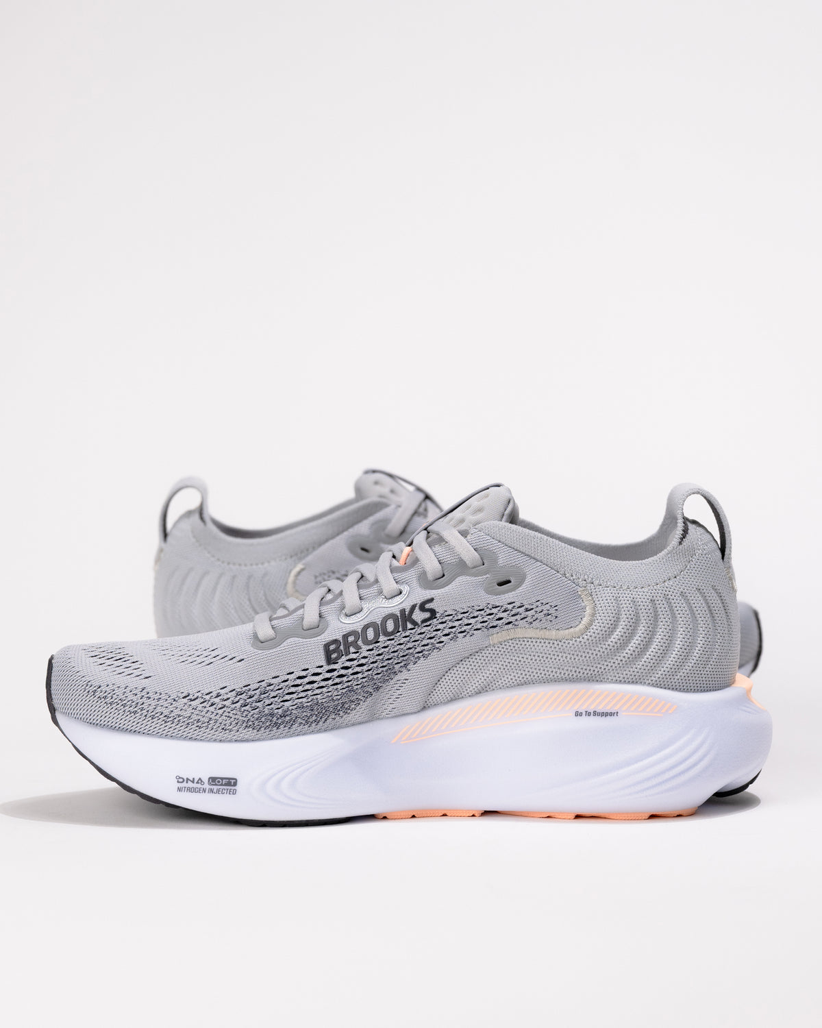 Women’s Brooks Adrenaline GTS 25 in Grey/Coral showing DNA LOFT Nitrogen injected midsole detail