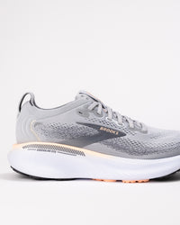 Women’s Brooks Adrenaline GTS 25 in Grey/Coral – side detail showing breathable mesh upper and GuideRails® support system