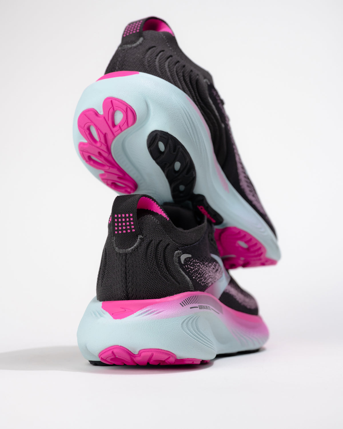 Rear view of Brooks Adrenaline GTS 25 in Black/Pink highlighting heel counter stability and branding