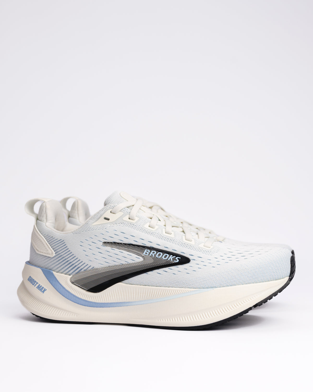 Women's Brooks Ghost Max 4 Running Shoe – High-Stack Cushioning with Broad Base Stability in Grey / Nantucket / Rain Washed