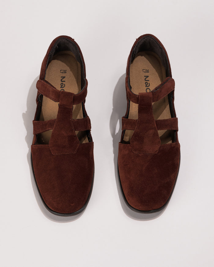 Top view of the Naot Authentic Women’s Cut-Out Suede Leather Shoe in Cabernet Suede – Heritage Collection