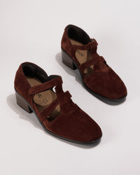 Overhead of the Naot Authentic Women’s Cut-Out Suede Leather Shoe in Cabernet Suede – Heritage Collection
