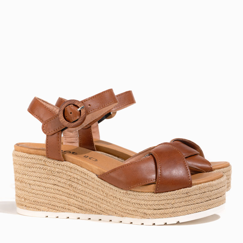 Women's Naot Marbella Platform Wedge Sandal in Brown Peanut Leather
