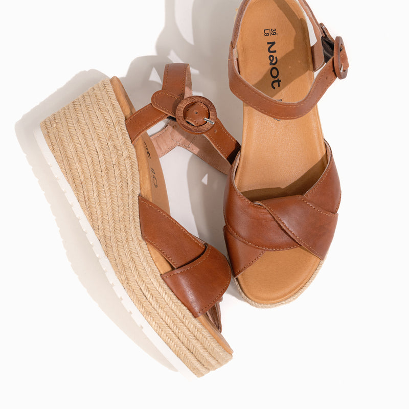 Women's Naot Marbella Platform Wedge Sandal in Brown Peanut Leather