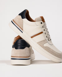 Clean side profile highlighting the tri-color leather upper and low-profile sole.
