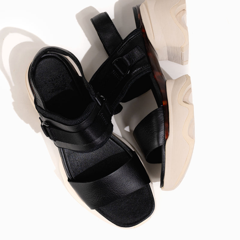 Women's SOREL Kinetic Impact Slingback Platform Sandal in Black Leather